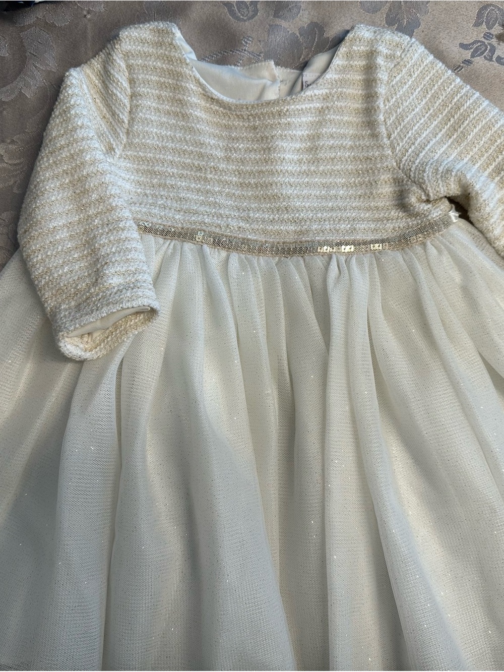 Sweet Heart Rose Ivory and Gold Sparkle Tulle Dress